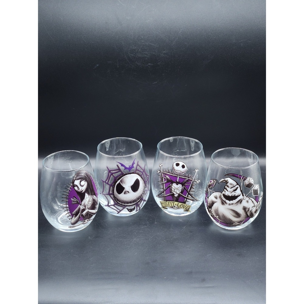 Disney Nightmare Before Christmas Set Of 4 Stemless Wine Glasses Halloween